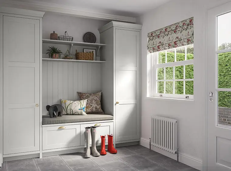 Light grey cloakroom storage.