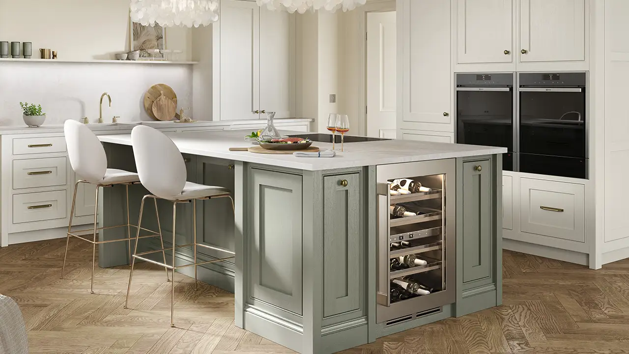 Porter Outline - Bay Green Kitchen Interior. James-Young Kitchens & Interiors, Frome, Somerset